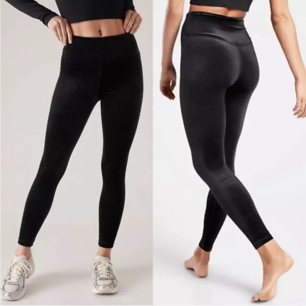 Athleta Black High Rise Elation Velvet tight leggings S NWT